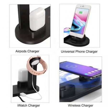 Apple iPhone Chargeur sans fil 15W 4 en 1 Support de charge par induction