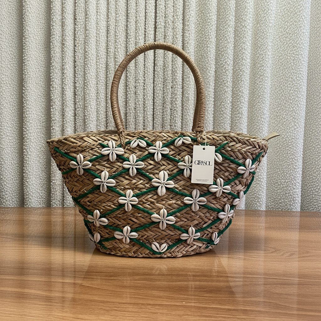 Bolso Artesanal “Mar Verde” de Conchas Blancas |Girasol Collection